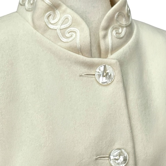Alorna Vintage 90s Soutache Trim Button Front Ivory Wool Swing Coat - Picture 4 of 10
